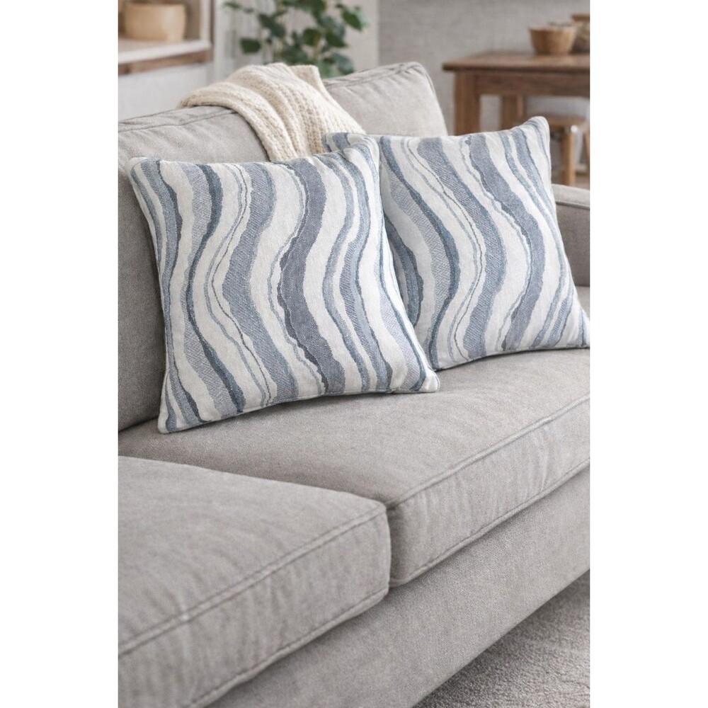 Set of 2 Modern Blue Gray Wavy Stripe Decorative Throw Pillows 22x21' Canvas